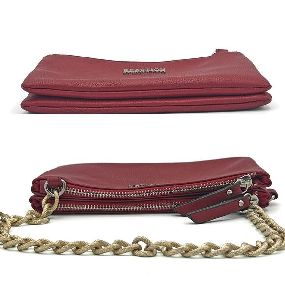 KENNETH COLE REACTION Pebbled Faux Leather Gold Chainlink Shoulder Bag (Red) - Picture 8 of 13